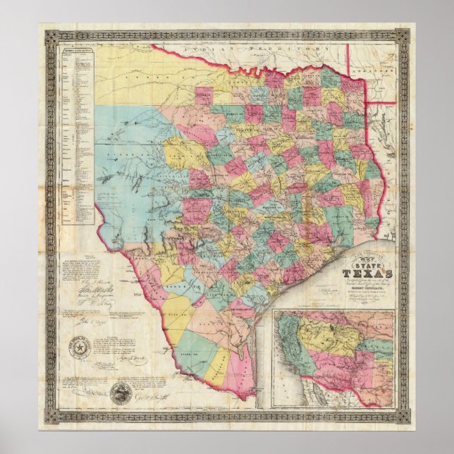 Póster Mapa de Texas de De Cordova (Frente)