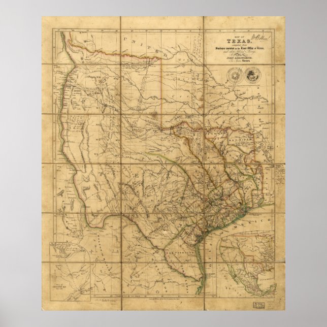 Póster Mapa de Texas de John Arrowsmith (1841) (Frente)