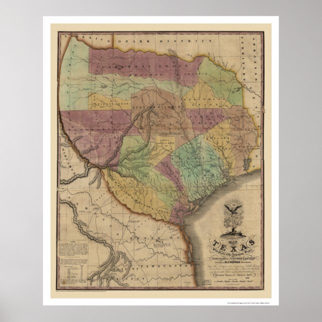 Póster Mapa De Texas Por Stephen Austin 1837 (Frente)