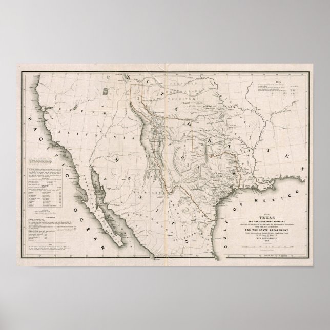 Póster Mapa De Texas Y Los Países Adyacentes (Frente)
