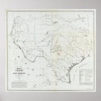 Póster Mapa de Texas y parte de Nuevo México