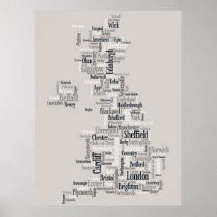 Póster Mapa de texto de Gran Bretaña
