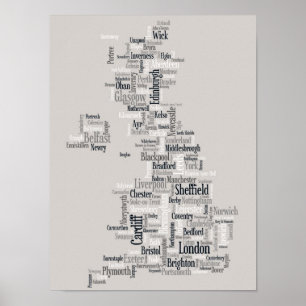 Póster Mapa de texto de Gran Bretaña