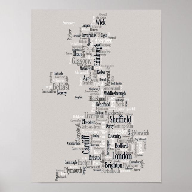 Póster Mapa de texto de Gran Bretaña (Frente)