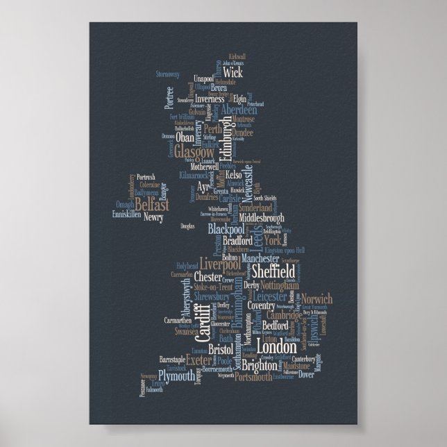 Póster Mapa de texto de Gran Bretaña (Frente)