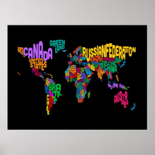 Póster Mapa de texto del mundo