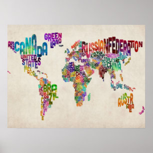 Póster Mapa de texto del mundo
