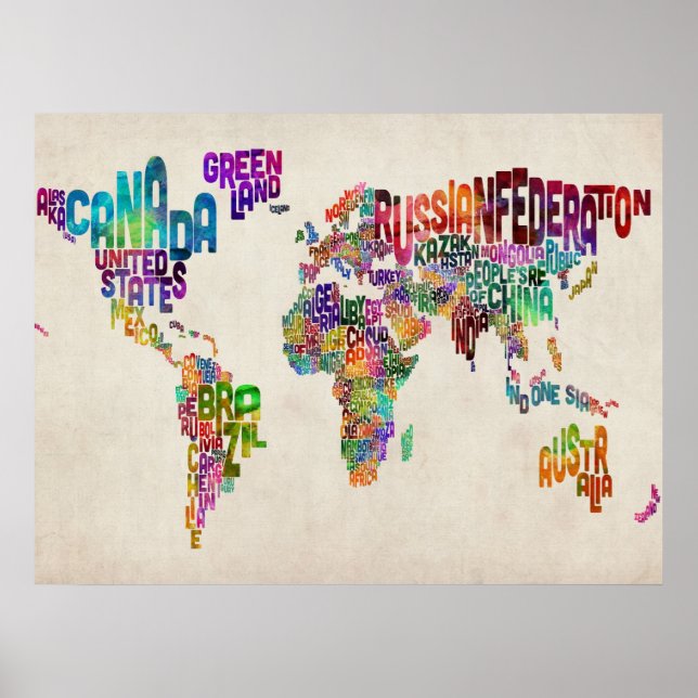 Póster Mapa de texto del mundo (Frente)