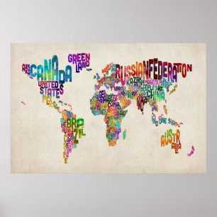 Póster Mapa de texto del mundo