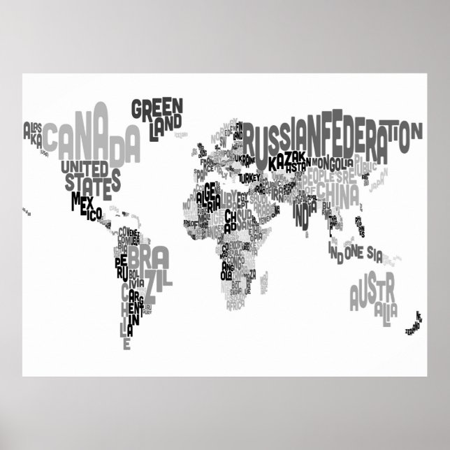 Póster Mapa de texto del mundo (Frente)