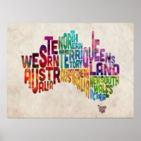 Mapa de texto tipográfico de Australia