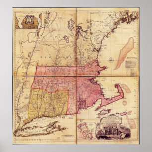 Póster Mapa de Thomas Jefferies del Noreste en 1755
