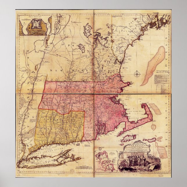 Póster Mapa de Thomas Jefferies del Noreste en 1755 (Frente)