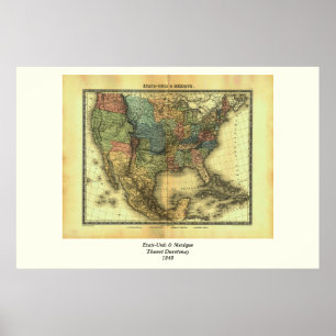 Póster Mapa de Thunot Duvotenay de 1848: Etats-Unis y Mex