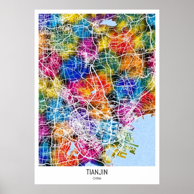 Póster Mapa de Tianjin en China (Frente)