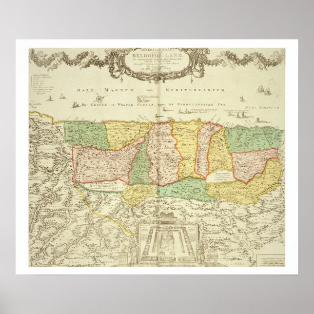 Póster Mapa de Tierra Santa, pub. por Jan Barend Elwe, Am (Frente)