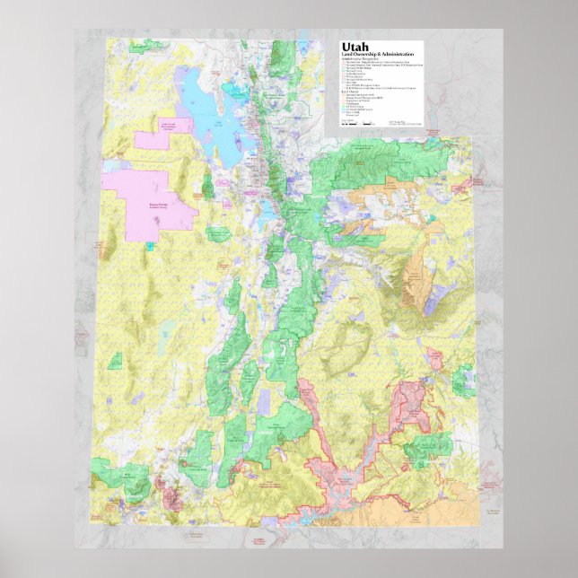 Póster Mapa de tierras de Utah (Frente)