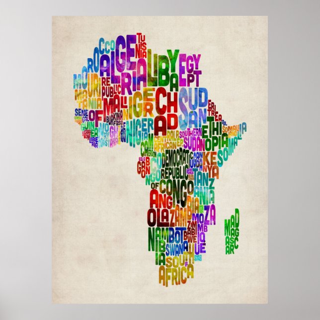 Póster Mapa de tipografía de África (Frente)