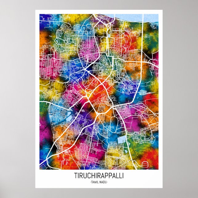 Póster Mapa de Tiruchirappalli Tamil Nadu (Frente)