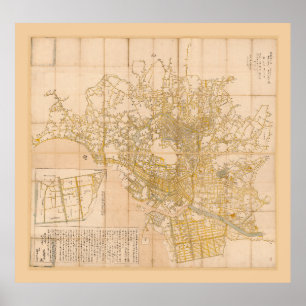 Póster Mapa de Tokio, Japón (1676)