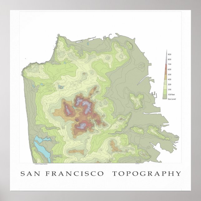 Póster Mapa de Topo de San Francisco - Blanco 24x24 (Frente)