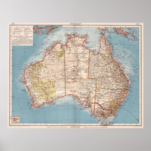 Póster Mapa de Topografía Australiana (1905) (Frente)