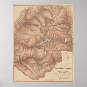 Póster Mapa de Topografía de las Montañas de las Montañas