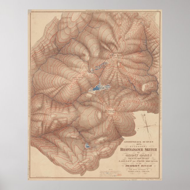 Póster Mapa de Topografía de las Montañas de las Montañas (Frente)