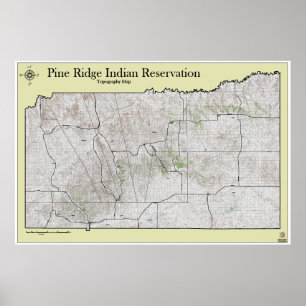 Póster Mapa de Topografía de Reserva de Pine Ridge