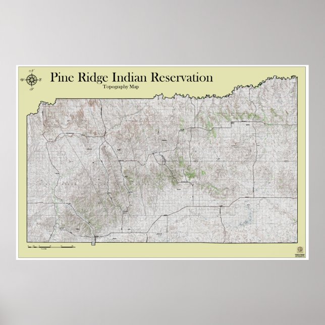 Póster Mapa de Topografía de Reserva de Pine Ridge (Frente)