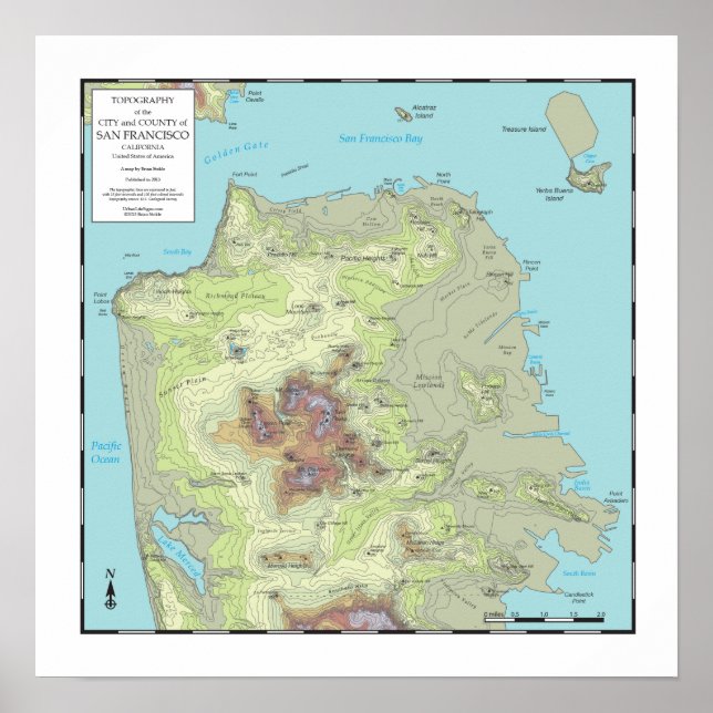 Póster Mapa de Topografía de San Francisco (2013) (Frente)