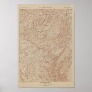 Póster Mapa de Topografía, Yellowstone National Part, Wyo
