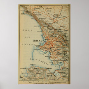 Póster Mapa de Trieste de Italia de época (1911)