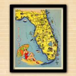 Póster Mapa de turismo de la vieja Florida de 1947