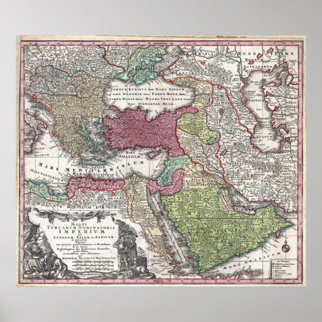 Póster Mapa de Turquía de 1730 (Imperio Otomano) (Frente)