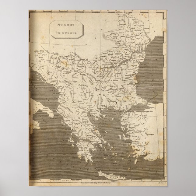 Póster Mapa de Turquía en Europa por Arrowsmith (Frente)