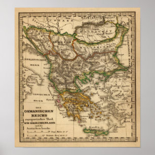 Póster Mapa de Turquía y de Grecia