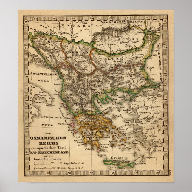 Póster Mapa de Turquía y Grecia (Frente)