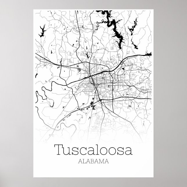 Póster Mapa de Tuscaloosa - Alabama - Poster de Mapa de l (Frente)