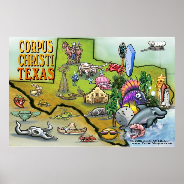 Póster Mapa de TX de Corpus Christi (Frente)