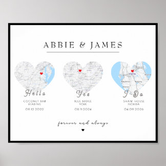 Póster Mapa de ubicación de nuestro viaje de amor Pareja
