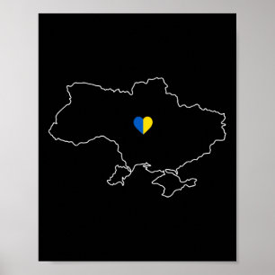 Póster Mapa de Ucrania con corazón en azul amarillo ucran