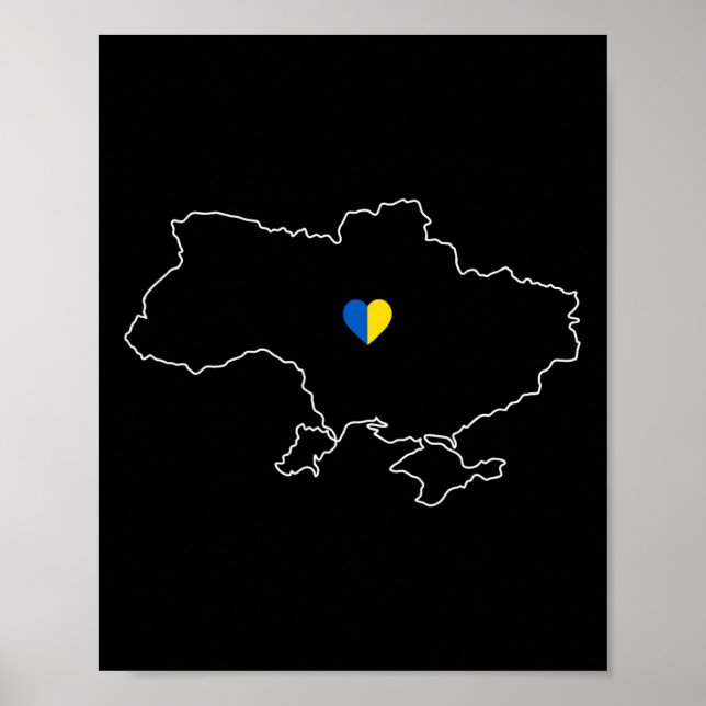 Póster Mapa de Ucrania con corazón en azul amarillo ucran (Frente)