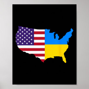 Póster Mapa de Ucrania de EE. UU. Bandera ucraniana de Am