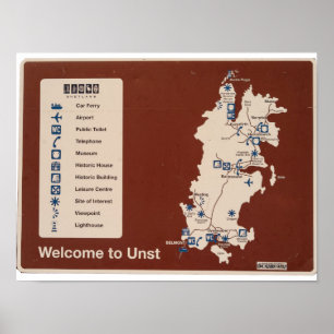 Póster Mapa de Unst, Islas Shetland, Irlanda