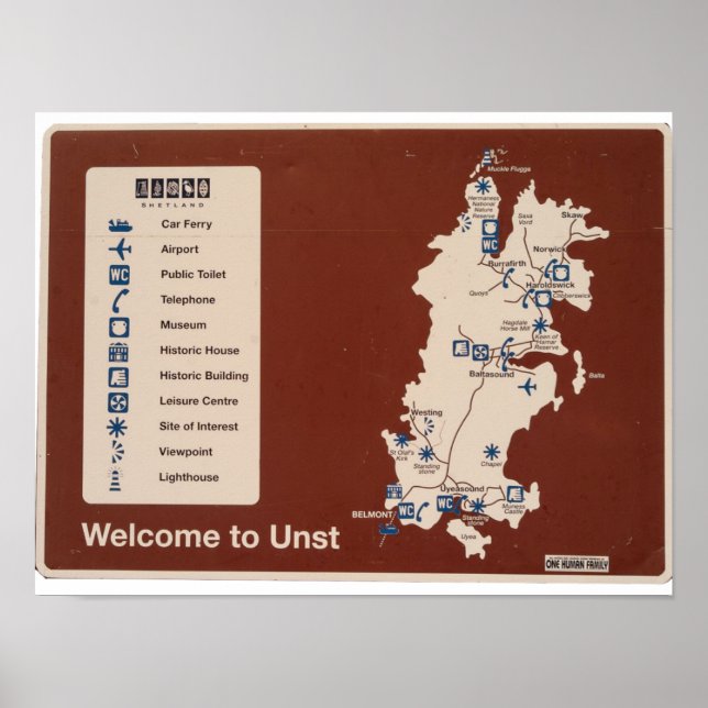 Póster Mapa de Unst, Islas Shetland, Irlanda (Frente)