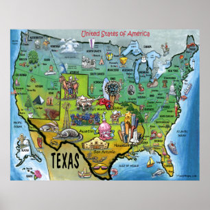Póster Mapa de USA TX