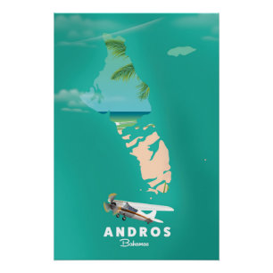 Póster Mapa de vacaciones de Andros Bahamas.