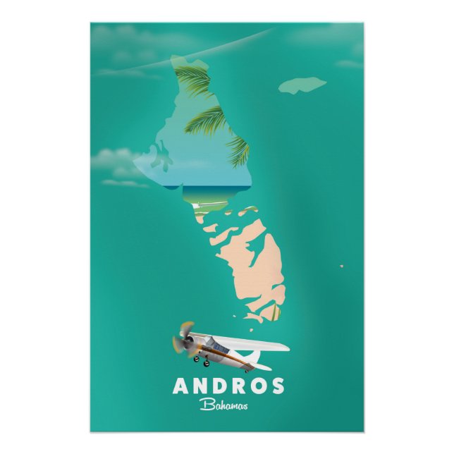 Póster Mapa de vacaciones de Andros Bahamas. (Anverso)