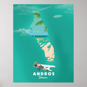 Póster Mapa de vacaciones de Andros Bahamas.